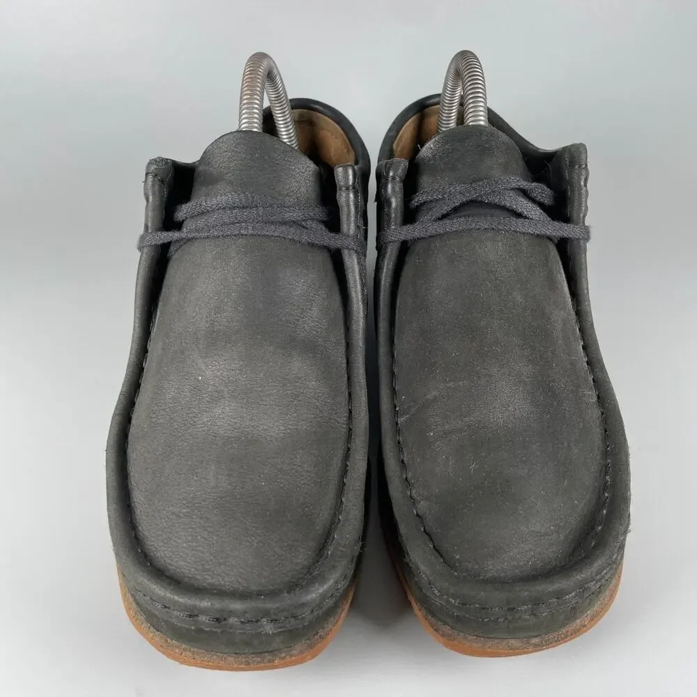 Men's 7.5 Women's 9 Clarks Originals Wallabees Black Leather Lace Up Shoes GUC